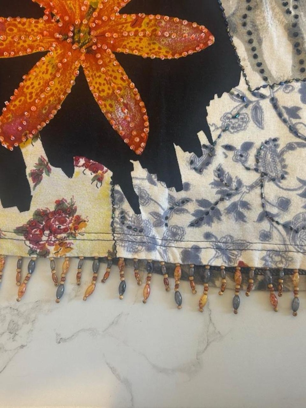 Y2K Women's Floral Embellished Long Sleeve Top - Orange/Black - Picture 5 of 6